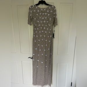ADRIANNA PAPELL BEADED LONG 3D FLORAL GOWN - NWT